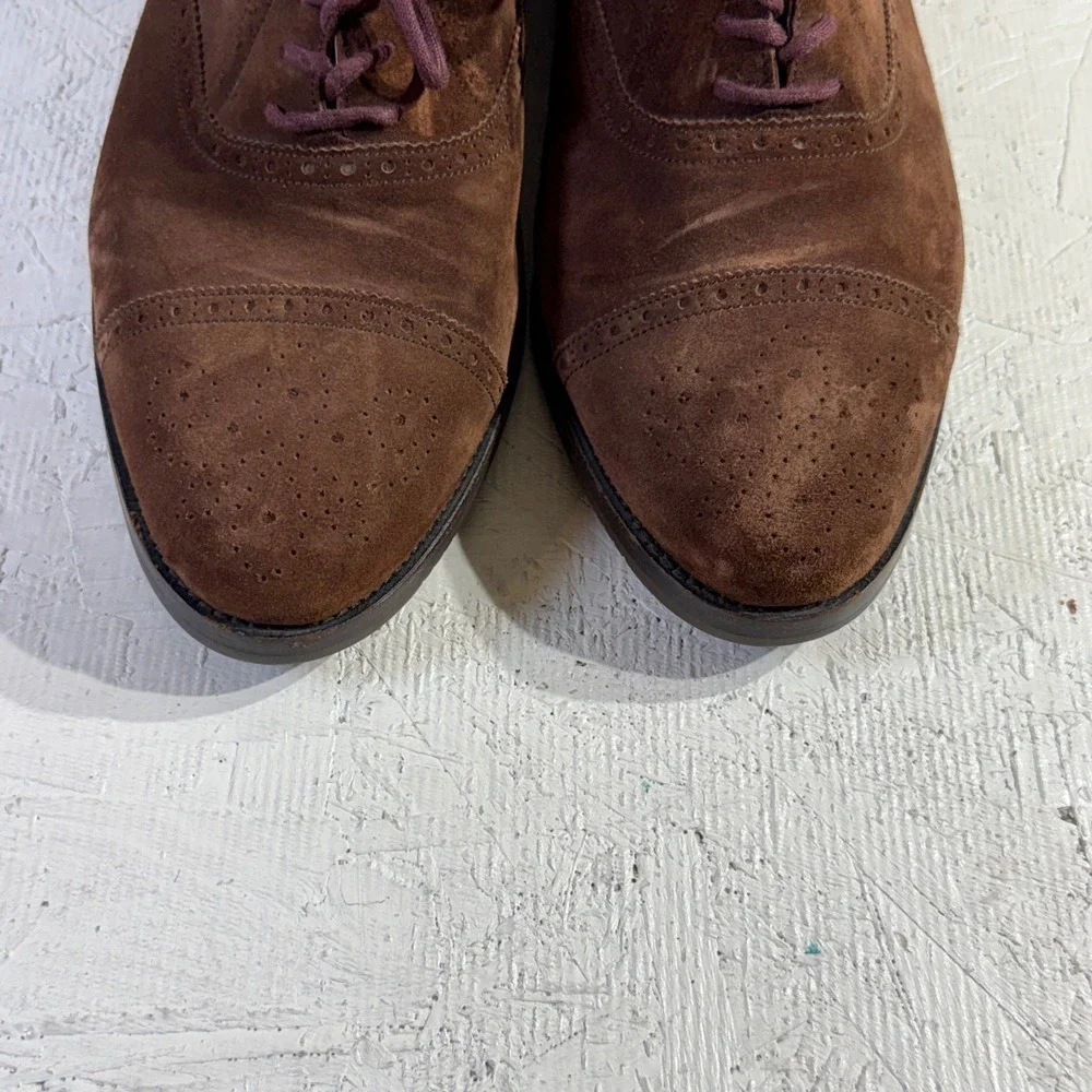 Cole Haan Suede Oxford Shoes Mens 10 Brown Brogue Vibram Italy